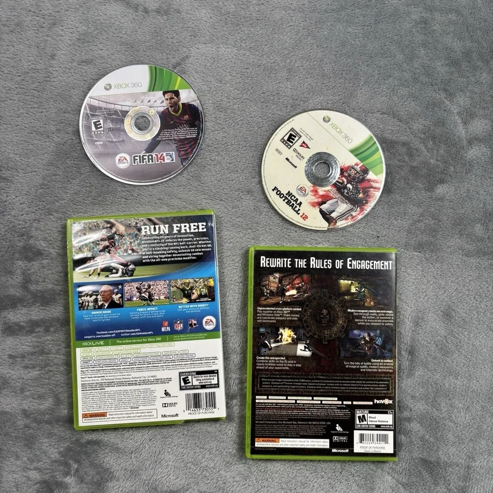 Xbox 360 Game Bundle Lot FIFA 14 Shadow Run NCAA Football 12 & Madden 25th